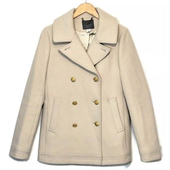 J. Crew The Stadium Cloth Wool Blend Pea Coat In Cream Size 8 - Picture 3 of 14